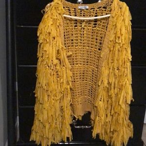 Mustard ruffle cardigan.